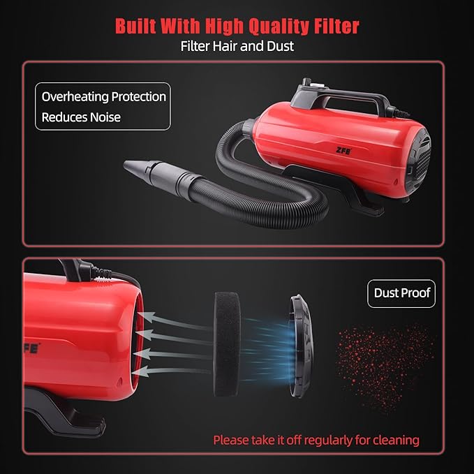 Dog Pet Dryer, 3000W High Velocity Pet Dryer Adjustable Speed Dog Grooming Blower Double Motor, Pet Grooming Hair Drying(4HP), Hot Air Dog Hair Dryer Blower with 2 Nozzle