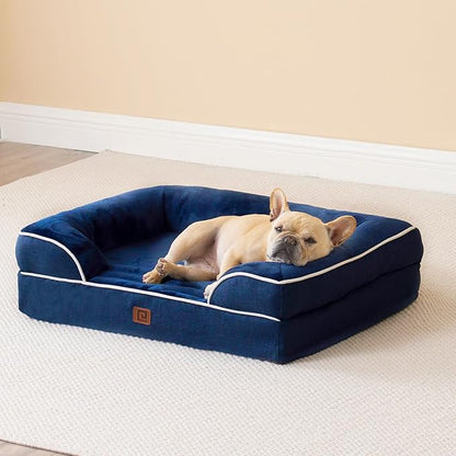 EHEYCIGA Orthopedic Dog Beds for Large Dogs, Waterproof Memory Foam Large Dog Bed with Sides, Non-Slip Bottom and Egg-Crate Foam Pet Couch Bed with Washable Removable Cover, Navy