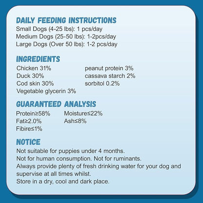 Dog Treats Chicken Duck Wrapped Cod Skin Sticks, Rawhide-Free, Grain-Free Dog Chewy Treats for Healthy Teeth and Coat,Training Treats for Small Medium Large Dogs, 9-10 Counts