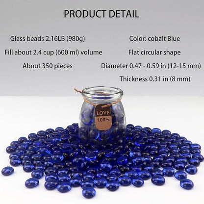 2.16LB Glass Beads Vase Filler Aquarium Gravel Decor Flat Glass Marbles Gems Pebbles Fish Tank Rocks Home Decorative Art Craft - Cobalt Blue