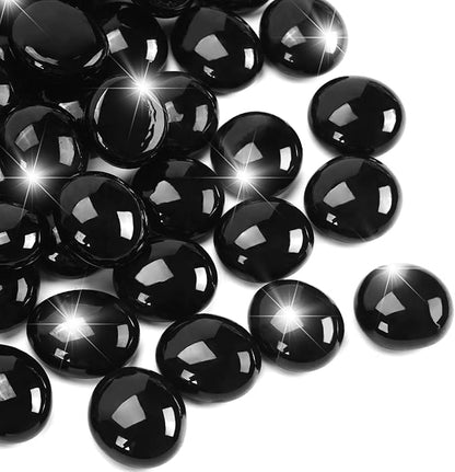 1LB Black Flat Glass Marbles for Vases, Gemstone Beads Vase Filler Decorative Glass Pebbles for Fish Tank, DIY Crafts, Aquarium Decor Rocks