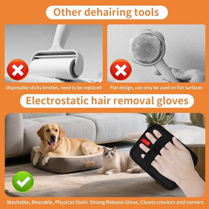 2 Pcs Pet Hair Removal Gloves, Reusable Electrostatic Grooming Mitt, Washable & Eco-Friendly Fur Remover for Dogs & Cats, Versatile for Furniture, Bedding, Clothes, and Car Seats