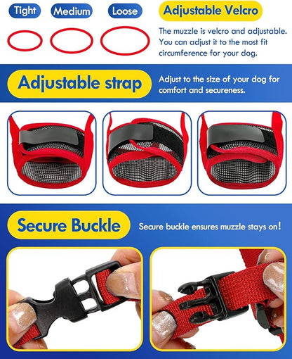 Dog Muzzle, Soft Air Mesh Muzzle for Small Medium Large Dogs Anti Biting Barking Chewing, Breathable Drinkable Adjustable Loop Pets Muzzle for German Shepherd Husky Labrador Retriever (Red,S)