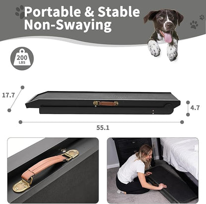 ABORON Dog Ramp,Adjustable Folding Pet Ramp for Bed,Couch,SUV - High Traction Portable Rubber Paw Ramps,Great for Small & Large Old Dogs & Cats, Supports up to 200 lbs,55''Long