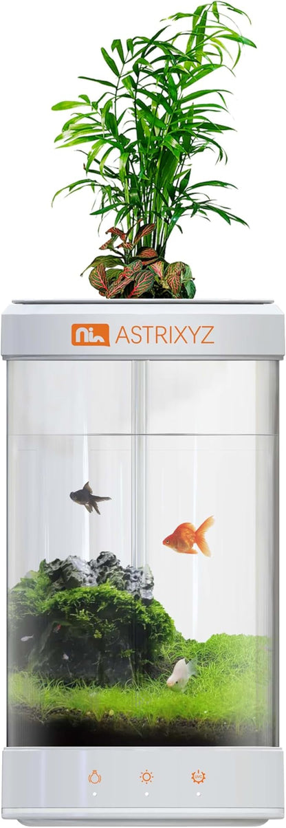 Aquarium Kit-1.5 Gallon Self-Cleaning Betta Fish Tank with 3-in-1 Filtration System, Oxygenation,Water Circulation, Multi-Color LED Lights - Quiet Desktop Aquarium for Home,Office & Gifts(White)