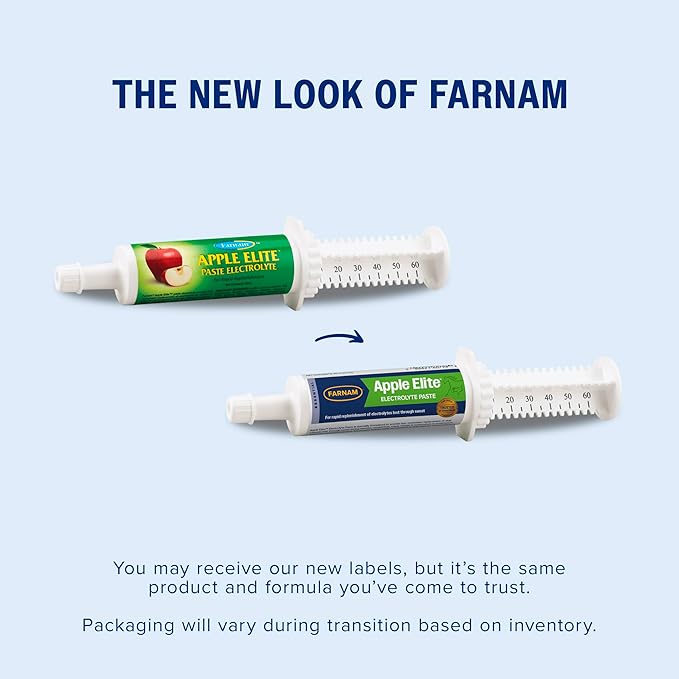 Farnam Apple Elite Electrolyte Paste Supplement for Horses, Replaces Vital Minerals, Encourages Hydration, No Added Sugar, 60 cc syringe