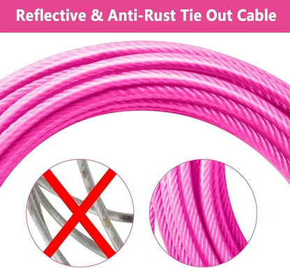 Dog Tie Out Cable 15FT-500Lbs,Heavy Duty Dog Leads&Tether for Yard with Swivel Hook,Small Large Dogs Leash Line for Outside,Rust Chew Proof Dogs Run Cable for Outdoor Camping (Pink, 15FT)