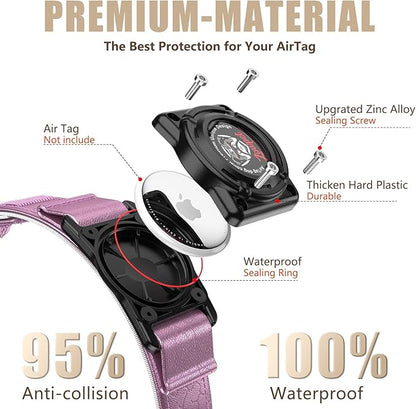 AirTag Dog Collar - Leather Dog Collar with Airtag Holder | IP68 Waterproof AirTag Holder with Metal Buckle, Comfortable GPS Dog Collars Tracker for Medium Large Dogs (Rose Gold, L)