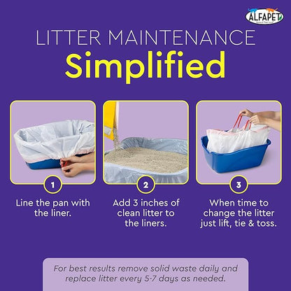 Alfapet Heavy Duty Flat Bottom Cat Litter Box Liners - Extra Giant 15 Count - Tear-Resistant Cat Litter Bags - Kitty Litter Liners for Rectangular Litterbox Pans, 36” x 18” x 2MIL Thick 30 lb Capacity
