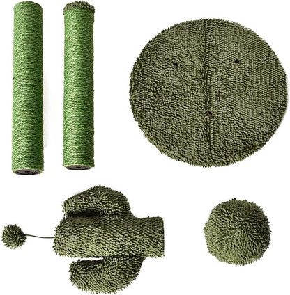 Amazon Basics Cat Scratcher - Indoor Cactus Triple Posts Cat & Kittens Scratching Post with Dangling Ball, Small (22.4"H) - Green