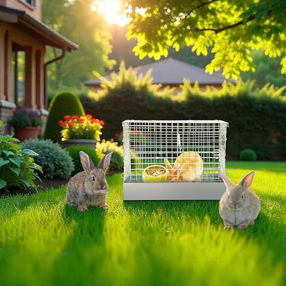 Folding Rabbit Cage, 18 x 10 x 14 in Portable Bunny Carrier with Tray and Handles for Transport, Travel or Temporary Housing, Indoor Outdoor Pet Habitat Animal Enclosure