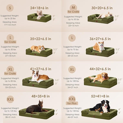 EHEYCIGA Orthopedic XXL Dog Bed for Extra Large Dogs, Waterproof Memory Foam Couch Bed with Sides, Non-Slip Bottom, Washable Removable Cover,Olive Green