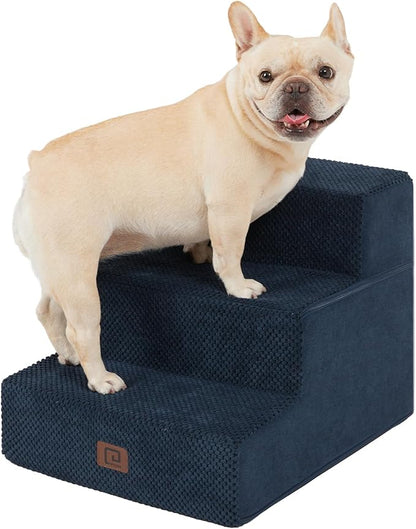 EHEYCIGA Dog Stairs for Small Dogs 13.5" H, 3-Step Dog Steps for Couch Sofa and Chair, Pet Steps for Medium Cats, Non-Slip Balanced Pet Ramp Indoor, Navy Blue