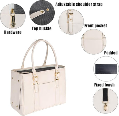 Fashion Pet Carrier Dog Purse Cat Bag Soft-Sided Carriers Travel Airline Approved, Stylish Leather Tote Handbag for Small Animal Puppy Kitten (White)