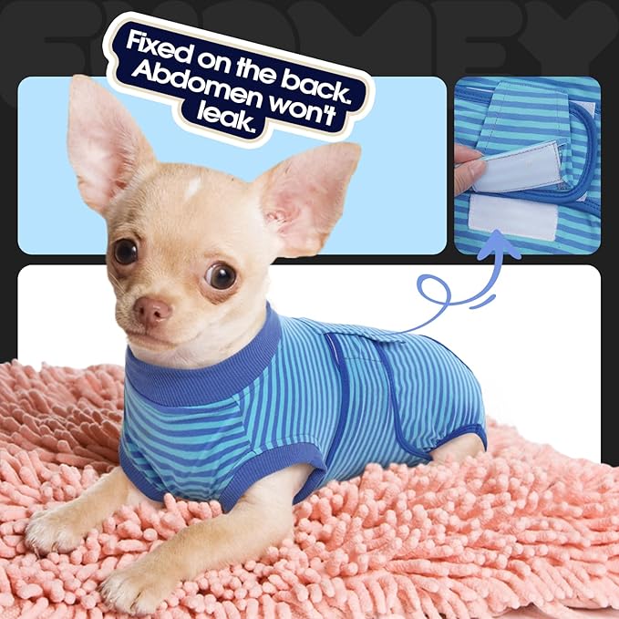 FUAMEY Recovery Suit for Dogs After Surgery,Soft Breathable Dog Bodysuit E-Collar & Cone Alternative Surgical Suit,Male Female Dog Neuter Spay Suits Anti Licking Wounds Onesie Navy Blue Strips XL