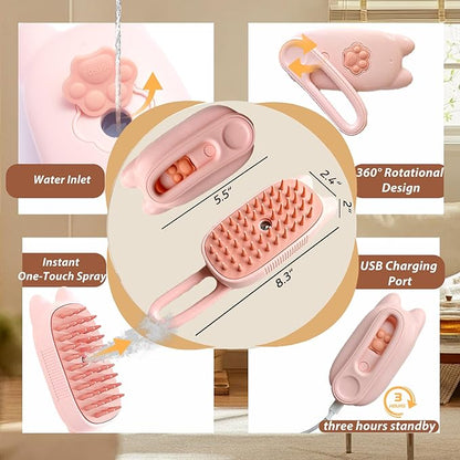 4 in 1 Cat Steam Brush Rechargeable Anti-Static Pet Spray Hair Removal Comb for Shedding and Grooming Multi-functional Pet Massage Brushes for Cats Dogs Small Animals