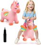 EVERICH TOY Bouncy Horse Unicorn Toys, Inflatable Bouncing Animal Hopping Toys, Outdoor Indoor Ride on Bouncer, Boys Girls Birthday Gift for 18 Month 2 3 4 5 6 Year Old Kid- Plush Unicorn Toy