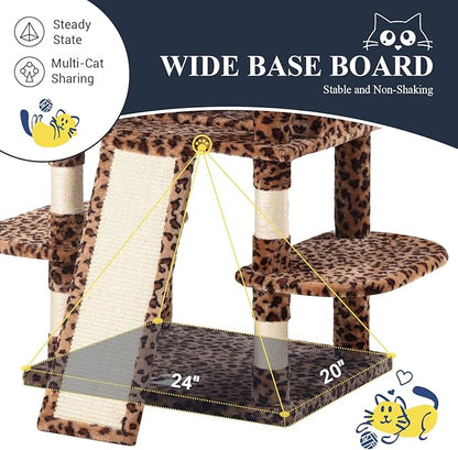 Allewie 68 Inches Cat Tree/House and Towers for Big Feline/Scratching Post/Multi-Level Large Kitty Climbing Tree with Condo/Leopard Print