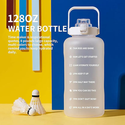 64oz,100oz,128oz Large Motivational Water Bottle with Time Marker, Leakproof & BPA Free Half Gallon Big Water Bottle with Straw Handle Tritan Frosted Water Jug for Gym,Fitness,Outdoor Sports