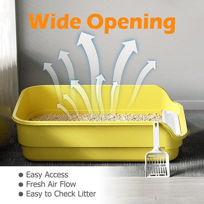 Extea Large Cat Litter Box with High Sides,Cat Boxes for Indoor Cats,Cat Litter Pan for Kitty,Litter Box with Low Entry,Easy to Clean,Anti-Splashing,23.6" x15.7" x6.2" (White)