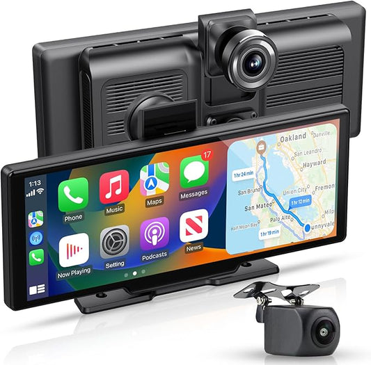 Apple carplay & Android Auto,Wireless Double din 10.26 inch Dash Cam with Front Camera and Backup Camera.GPS Navigation,Mirror Link/Voice Control/Bluetooth for Car RV Pickup Bus Trailer.etc