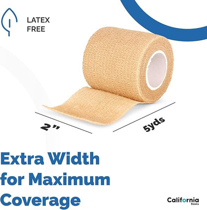 12 Pack Self-Adhesive Bandage Wrap - 2 Inches x 5 Yards - Elastic Self Adherent Cohesive Wrap Bandage - Breathable Athletic Tape for Wrists, Knee, and Ankle - First Aid Sports Wrap - Brown