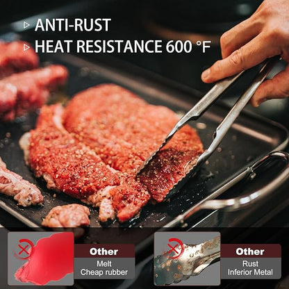 All Metal Tongs For Cooking - Heat Resistant 600 Degrees Stainless Steel Kitchen Tongs, Set of 2-9" & 12 inch, Locking Tongs, For Food,Salad, BBQ, Grilling, Dishwasher safe