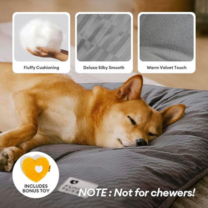 FUNNY FUZZY 24x18 Washable Dog Bed Reversible Crate Mat, 2 in1 Orthopedic Puppy Bed for Small Dogs/Cats, Fluffy Deluxe Kennel Mattress,Sleeping Pad,Charcoal Grey,S