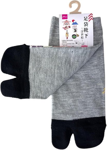 Japan Style Tabi Socks for Split Toe, Comfortable Tabi Toe Socks for Unisex Mt. Fuji, Lucky Cat, Sushi, Sumo, Ukiyoe, Hokusai