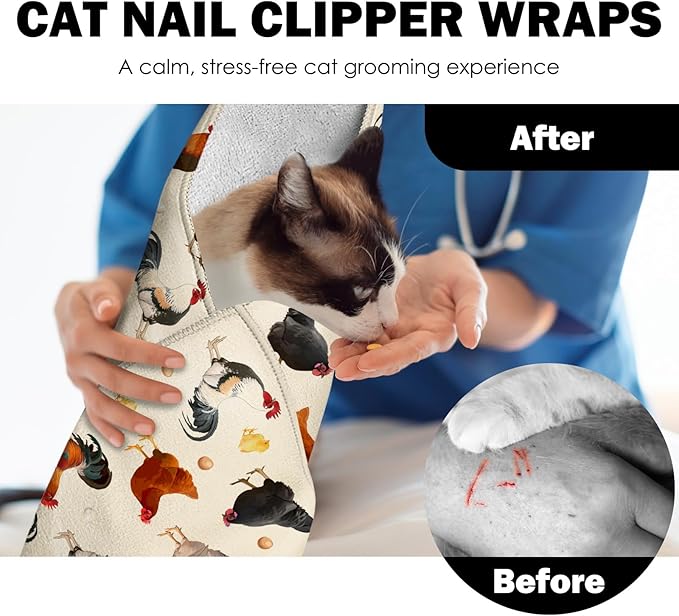 27.6"Cat Grooming Wrap, Self Adhesive Cat Wrap for Cutting Nails, Anti-Escape Calming Cat Swaddle Wrap for Medicine Ear Cleaning, Chicken Anti-Scratch Cats Burrito Restraint Blanket,Practical Pet Tool