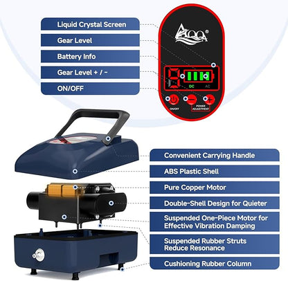 AQQA Aquarium Air Pump,AC/DC Battery Air Pump for Pond Fish Tank,9 Gear Adjustable Air Volume,IPX6 Waterproof Rechargeable Bubbler Aerator for Outdoor Fishing Breed Aquatics (12W)