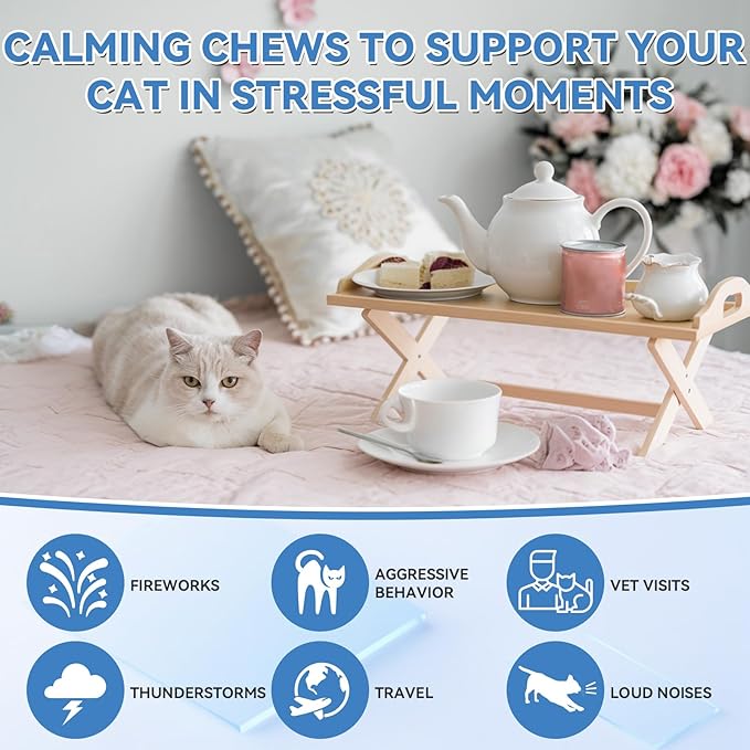 200 PCS Cat Calming Treats, Calming Treats for Cats Help to Manage Stress & Anxiety, Calming Aid for Cats with Hemp Seed Powder Chamomile Melatonin for Cat Anxiety Relief, Separation, Travel, Storms