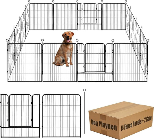Dog Playpen,24 32 40 48 in(H) Pet Fence Outdoor for Rv Camping,Garden Fence Medium Animal Barrie for Yard,11Ft(L)-56Ft(L) Black Metal Temporary Fencing