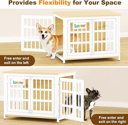 EasyCom 33" Dog Crate Furniture with Name Tag, Heavy Duty Dog Kennel Indoor for Medium and Small Dogs, Double-Doors Sturdy Metal Dog Cage, Decorate House as TV Stand, End Table, Bedside Table