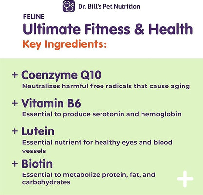 Dr. Bill’s Feline Ultimate Fitness & Health | Cat Multivitamin Powder - Daily Supplement | Weight Control, Joint, Brain, Heart & Immune Support | Omega 3s, Collagen, B Vitamins, Taurine, Amino Acids