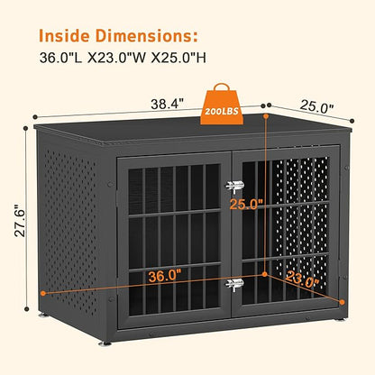 38" Heavy Duty Dog Crate Furniture for Large and Medium Dogs,Wooden Metal Kennel for High Anxiety Dogs, Chew Proof Pet Cage Indoor, Decorative Dog Kennel End Table