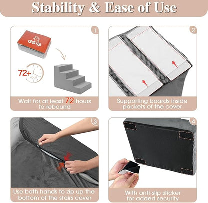 GGIB Dog Stairs for Small Dogs Cats Non-Slip Dog Steps for High Bed Pet Stairs for Sofa Couch Pet Ramp Pet Steps with Removable Washable Cover, Grey, 13" H, 3-Step