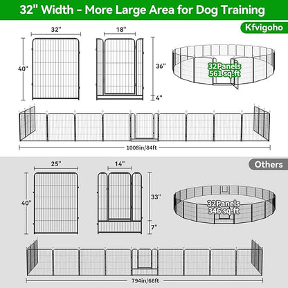 Dog Playpen Outdoor Extra Wide 32 Panels Heavy Duty Dog Fence 40" Height Anti-Rust with Doors Portable for RV Camping Yard, Total 84FT, 561 Sq.ft, Snowy Black