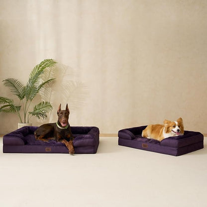 EHEYCIGA Orthopedic Dog Beds for Large Dogs, Waterproof Memory Foam Large Dog Bed with Sides, Non-Slip Bottom and Egg-Crate Foam Pet Couch Bed with Washable Removable Cover, Purple