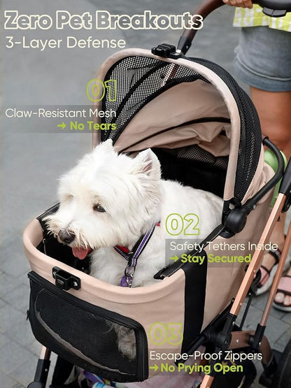 Dog Stroller, Cat Strollers, 5-in-1 Pet Stroller with Detachable Waterproof Carrier for Small/Medium Dogs Cats up to 55lbs, All-in-One Fold Without Detaching Carrier for Dogs Cats 10 lbs to 55 lbs