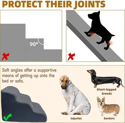 Dog Stairs & Pet Ramp for Small/Large Dogs to High Beds/Couches - 5 Steps 24-inch Height for 18-30 inch Furniture, 2 Washable Covers (Pink, Grey), Non-Slip Balanced 33D Design for Old Dogs & Cats