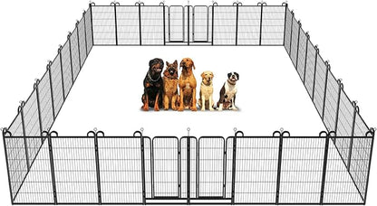 Dog Playpen Outdoor 32 Panels Heavy Duty Dog Fence 47" Height Anti-Rust with Doors Portable for RV Camping Yard, Total 71FT, 406 Sq.ft, Snowy Black