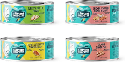 A Strong Heart Canned Wet Cat Food, Dinner Variety Pack - 5.5 oz Cans (Pack of 32), Made in The USA with Real Chicken, Turkey & Salmon