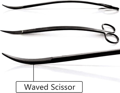 Aquascaping Tools 7 in 1 Kit Aquarium Plant Scissors Tools Set Curved & Waved Scissor Tweezers Spatula Stainless Steel Anti Rust Tools for Aquascape Black