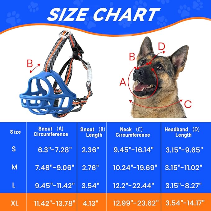 Dog Muzzle, Basket Muzzle for Small Medium Large Dogs, Anti-Biting and Chewing, Lightweight & Sturdy Cage Design, Allows Panting & Drinking, Ideal for Grooming & Training(Blue Size XL)