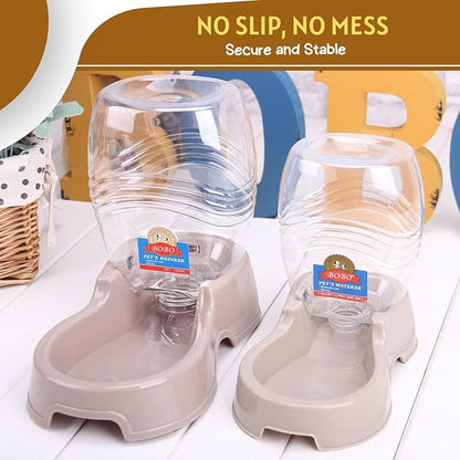 Flexzion Automatic Gravity Pet Waterer for Cat & Dog - Non-Skid & Easy-Clean Auto Replenish Water Dispenser Drinking Bowl (1/4 Gallon/ 900ml), Beige