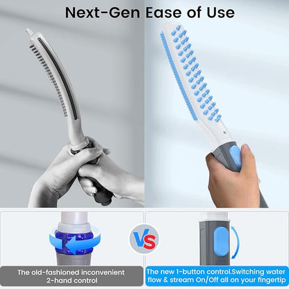 Dog Shower Attachment, Dog Washing Hose Attachment with Metal T-Diverter, Dog Bathing Supplies with 3 Spray Modes & One-Button ON/OFF Indoor and Outdoor Sprayer 8-Foot Hose