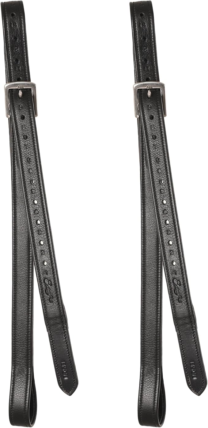 Exion FlexiStrong Stirrup Leathers for English Saddle | Ultra-Soft Cow Calfskin with Nylon Core | 1” Wide Stirrup Leathers for Daily Use | Sizes 48" to 62" | Black, Brown