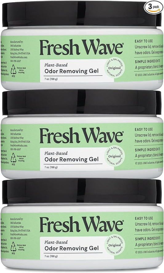 Fresh Wave Odor Removing Gel, 7 oz., Pack of 3 - Odor Absorbers for Home, Safer Odor Relief, Natural Plant-Based Odor Eliminator, Every 7 oz. lasts 15-30 Days, For Cooking, Trash & Pets