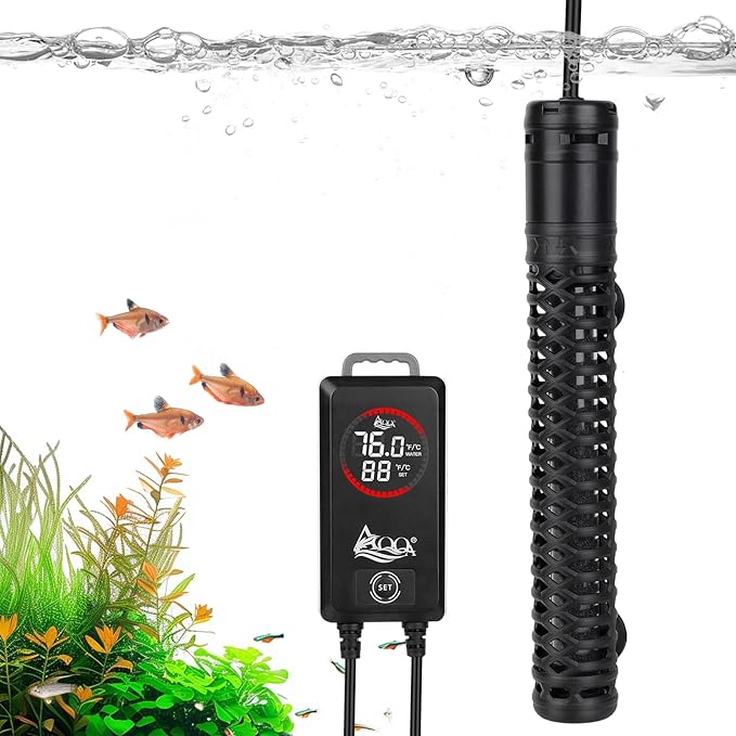 AQQA Aquarium Heater,Submersible Fish Tank Heater 59-93°F/15-34°C External Controller,Rapid Heating,Ultra-high Temperature Protection,Automatic Power-Off When Leaving Water (200W for 26-53 Gallon)